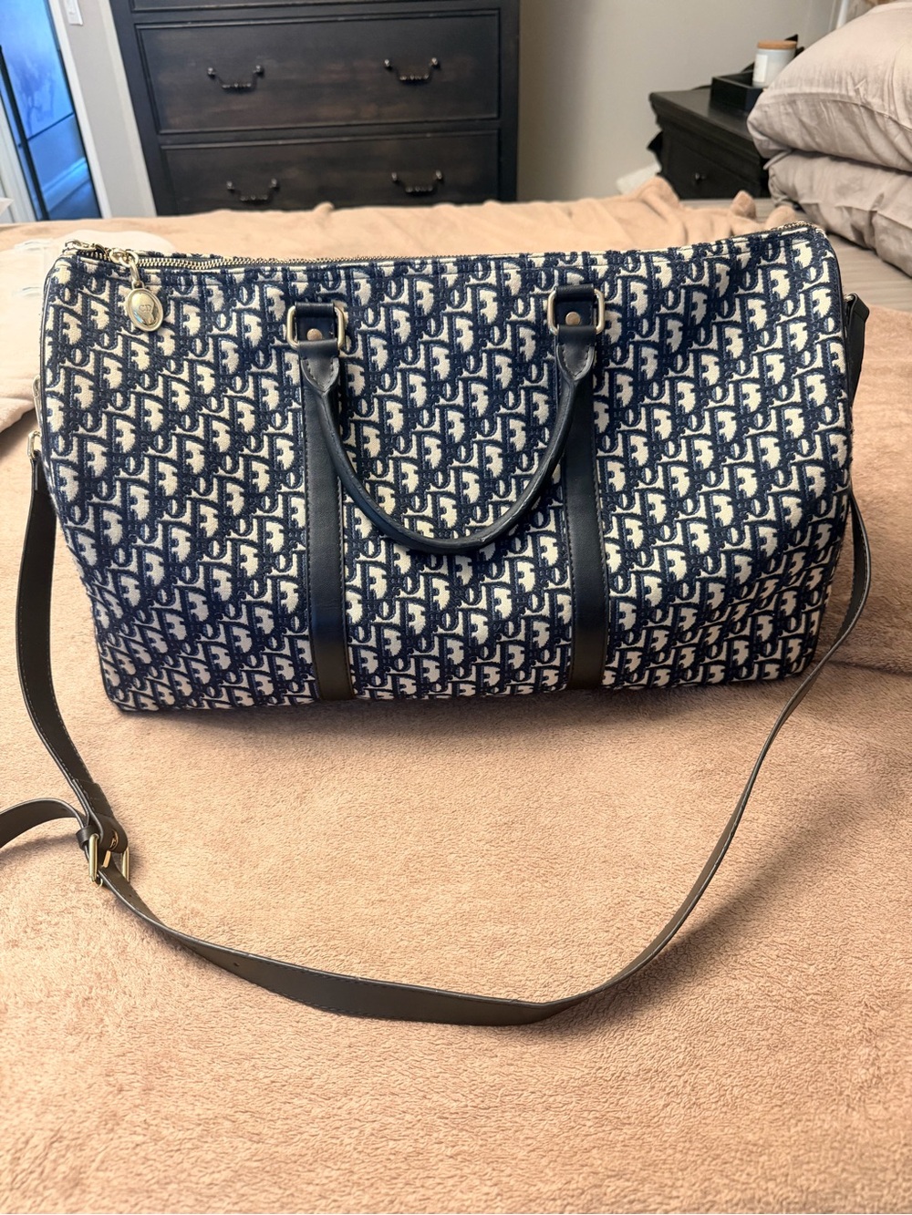 Dior Blue and White Oblique Travel Duffle